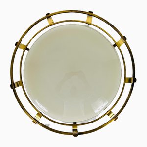 Brass and Glass Wall Lamp or Flush Mount, Italy, 1960s