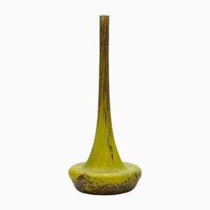 Vase Soliflore Vert Olive et Marron Gravé à l'Acide de Daum Nancy, France, 1905