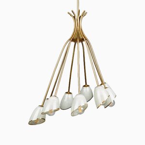 Lampadario in vetro e ottone, anni '50