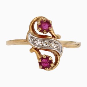 Modern Rubine Diamonds Duo Ring aus 18 Karat Gelbgold