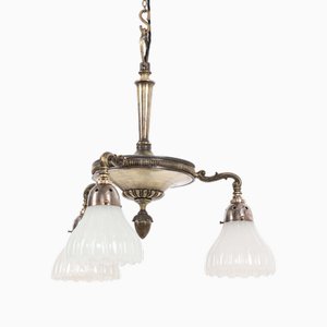3-Arm Silver Plated Gec / Moonstone Electrolier, 1920s