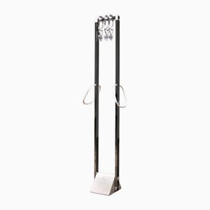Italian Coat Rack with White Marble Base and Chrome Uprights, 1970s