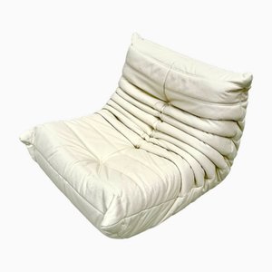 Weißer französischer Togo Ledersessel von Michel Ducaroy für Ligne Roset, 1970er