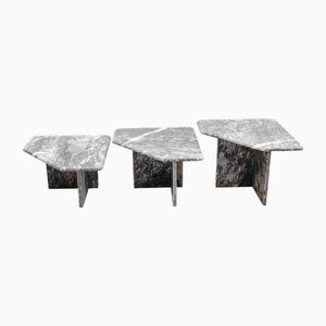 Italian Grey and White Marble Coffee Table, 1970s, Set of 3
