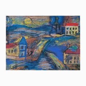 Eugeniusz Tukan-Wolski, Ciudad al amanecer, Técnica mixta sobre papel