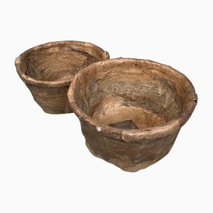 Antique Bamboo Baskets with Washi Paper, Japan, Set of 2