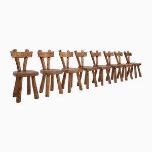 Sedie brutaliste in legno, 1960, set di 8