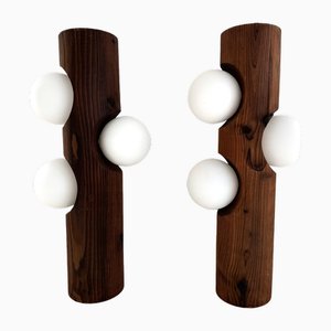 Large Mid-Century Pine Tree Trunk and Glass Sphere Wall Sconces, 1970s, Set of 2