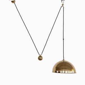 Lampada a sospensione vintage con cupola regolabile in ottone di Florian Schulz, anni '70