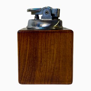 Accendino da tavolo cubico vintage in teak, Scandinavia, anni '60