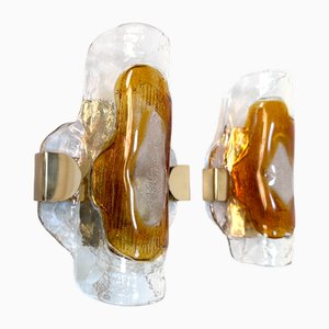 Lampade da parete in vetro soffiato e ottone di Svend Aage Holm Sørensen, Danimarca, anni '60, set di 2
