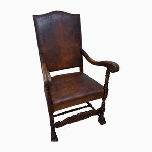Butaca del castillo del trono de cuero, década de 1880