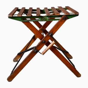 Mid-Century Folding Stool in Wood Slat and Metal from Eureka, France, 1950s