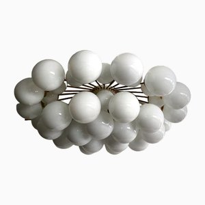 Lustre et Suspension Mid-Century en Verre de Murano Blanc et Laiton