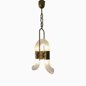 Mid-Century Modern Murano Glass and Brass Hanging Light, Italy, 1960s