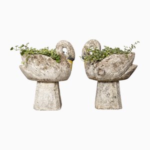 20. Jh. Schwan Pflanzer aus Stein, 1950, 2er Set