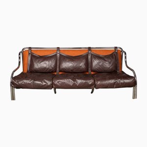 Sofá italiano de cuero marrón, siglo XX de Gae Aulenti para Poltronova, 1962