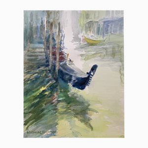 Włodzimierz Karczmarzyk, Venise : Gondole à l'arrêt, 2010, Aquarelle