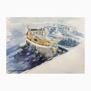 Włodzimierz Karczmarzyk, Sopot, Lanchas junto al muelle, 2010, Acuarela