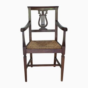 Italienischer Country House Armlehnstuhl mit Rush-Gewebe, 1950er