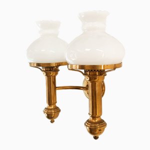 Brass Wall Light with Double Florentine Glass