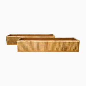 Large Vintage Bamboo Cache Pots, Set of 2