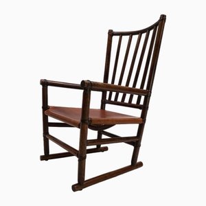Manou Rattan Armchair with Leather Seat, 1960s