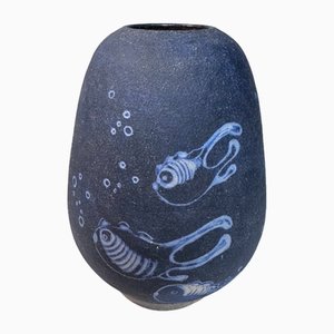 Studio Ceramic Art Vase with Fish Decor, Germany, 1950s