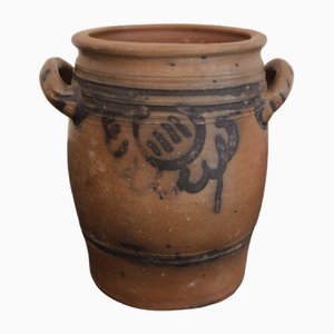 Pot Folk Art en Grès Gris et Bleu Cobalt, Allemagne, 1890s