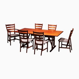Tavolo da pranzo con sedie di Hansen Sorensen, Danimarca, anni '70, set di 7