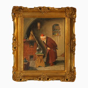 Hans Fenger, Alchemist, Mid-20th Century, Oil on Canvas, Framed
