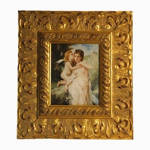 Venus y Cupido neoclásicos, siglo XIX, óleo sobre tabla, enmarcado