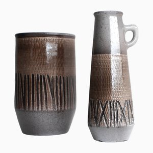 Mid-Century Scandinavian Modern Art Design Pottery Vases in Ceramic by Ingrid Atterberg for Upsala Ekeby, Sweden, 1970s, Set of 2