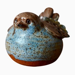 Pique-Fleurs Bird in La Borne Sandstone in Zoomorphic Ceramic by Michel Gardelle