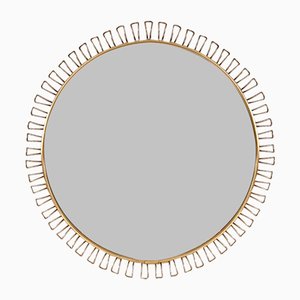 Large Mid-Century Round Sunburst Wall Mirror with Golden Metal Loop Frame, 1970s