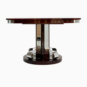 Extendable Dining or Center Table in Mahogany and Chromed Steel