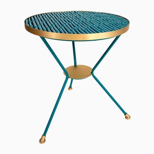 Turquoise Coffee Table in Iron and Bamboo with Brass Details