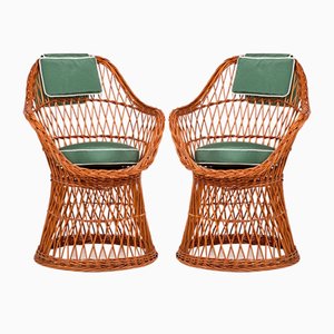 Set of Vintage Wicker Armchairs with Cushion and Headrest, 1960s