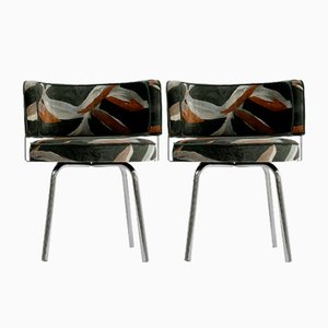 Bauhaus Armlehnstühle aus verchromtem Metall & Samt, 1970er, 2er Set