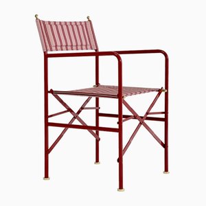 Burgundy Metal and Fabric Folding Directors Chairs, 1970s, Set of 4