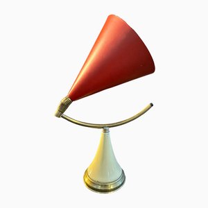 Mid-Century Modern Brass and Metal Cone Table Lamp from Stilnovo, 1950s