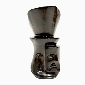 Mid-Century Cubist Ebony Wood Head Sculpture, 20th Century