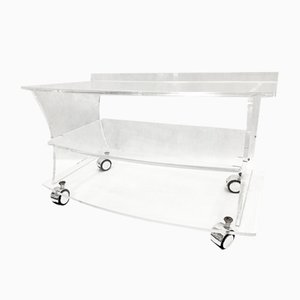 Mid-Century Clear Acrylic Glass Shelf Unit TV Stand on Castors, 1970s