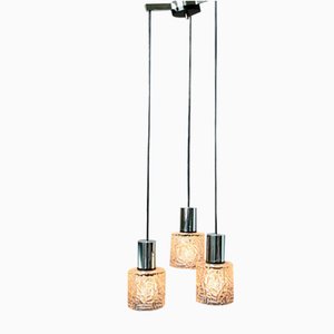 Lampadario vintage a cascata in vetro e metallo cromato