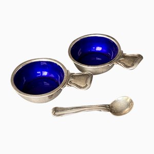 Saliera argentata di Harald Nielsen per Georg Jensen, Danimarca, 1950, set di 3