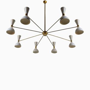 Lustre en Laiton avec 16 Lumières dans le style de Stilnovo, 1950