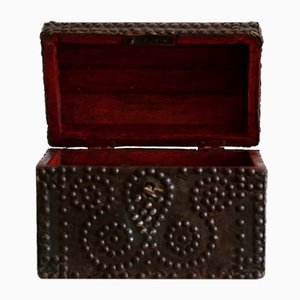 Antique Travel Box with Lock in Studded Oak, France, 18th Century