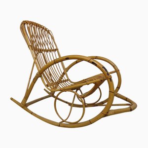 Mid-Century French Bamboo Rocking Chair, 1950s