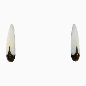 Mid-Century Wandlampen aus Messing & Craquelé Milchglas, 2er Set
