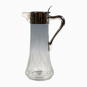 Caraffa Art Nouveau in vetro tagliato con supporto in argento attribuita a Robert Macher, Vienna, 1900s